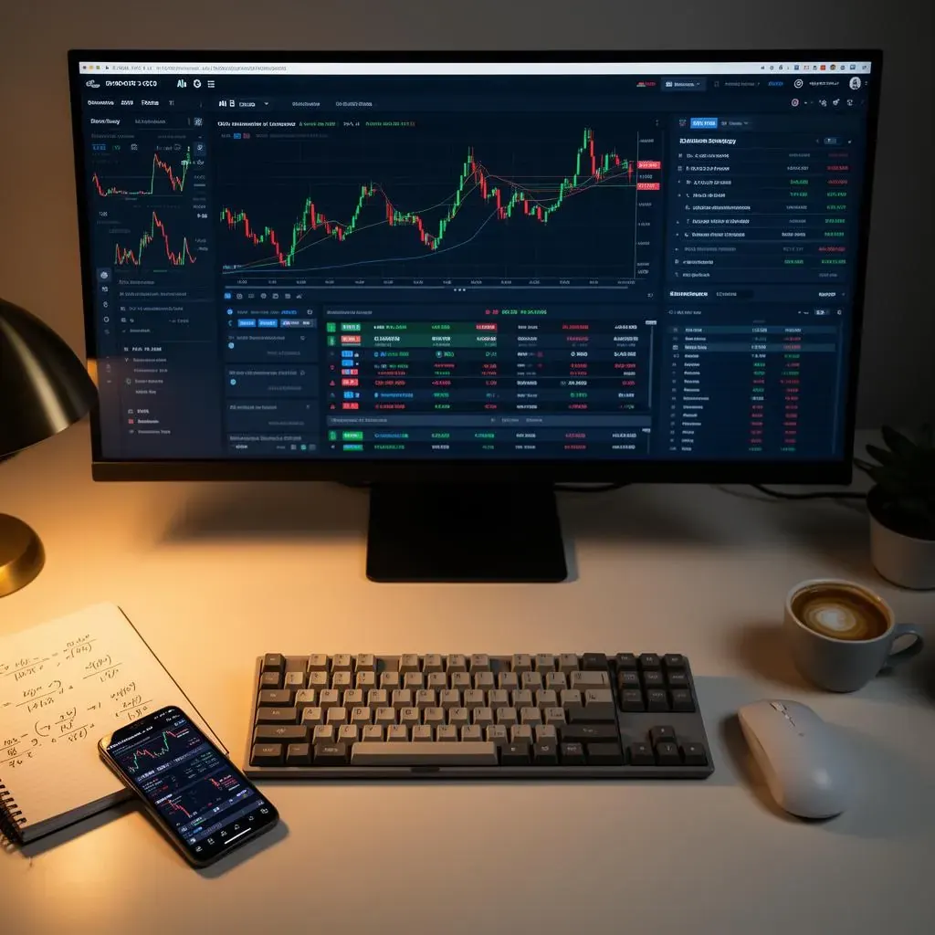 A modern trading workstation with AI dashboard tools.